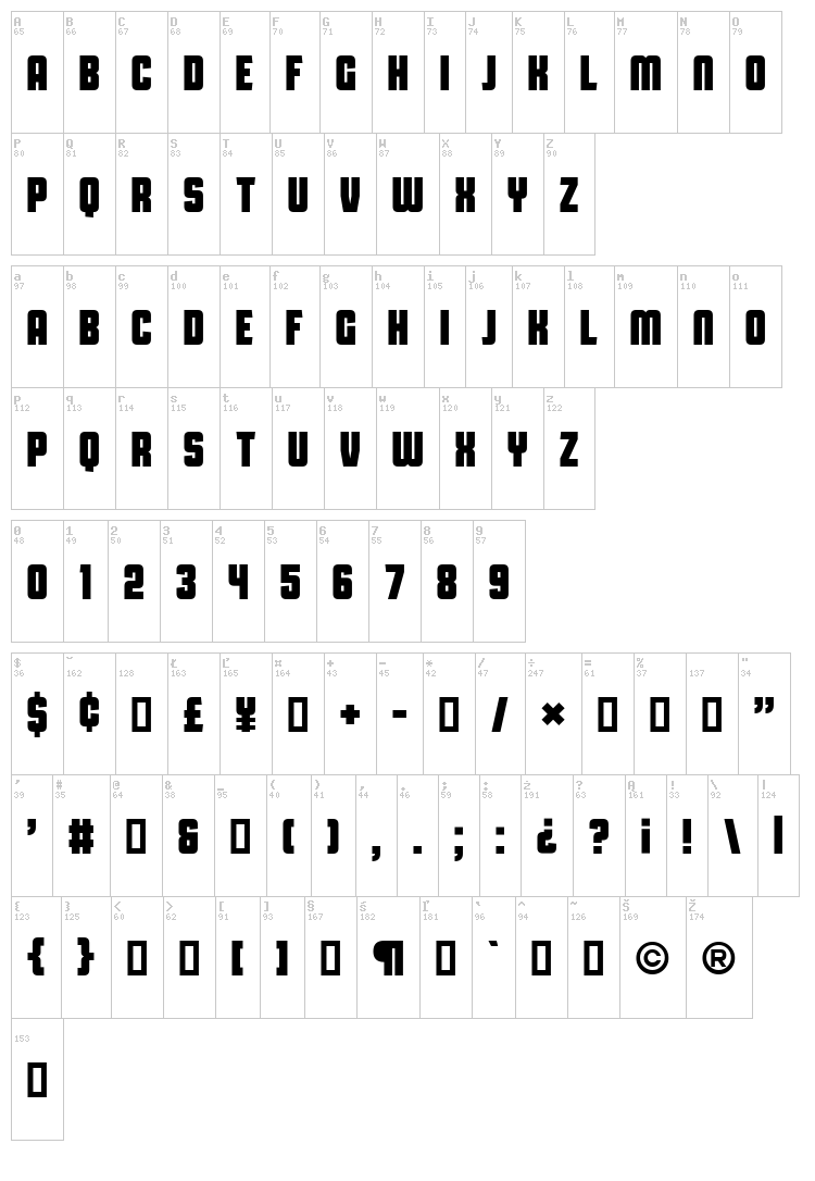 Capital Daren font map